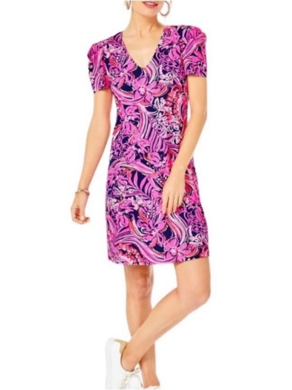 Lilly Pulitzer Aleece Dress Sz S Flirty Fins and Feathers Low Tide Navy Pink